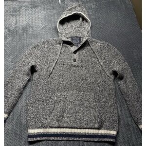 American Eagle Hoodie Sweater Men M Gray Black Knit Pullover Kangaroo Pocket AEO